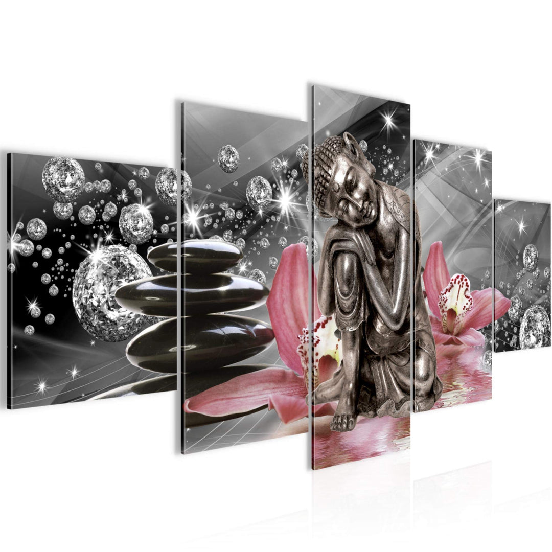 Runa Art Wandbilder Buddha Orchidee 5 Teilig Bild auf Vlies Leinwand Deko Wohnzimmer Schlafzimmer Ze