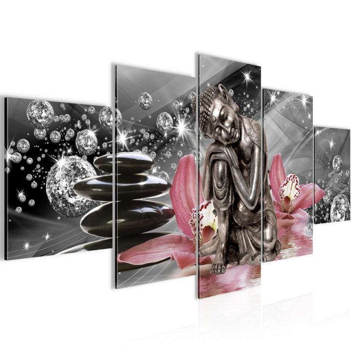 Runa Art Wandbilder Buddha Orchidee 5 Teilig Bild auf Vlies Leinwand Deko Wohnzimmer Schlafzimmer Ze