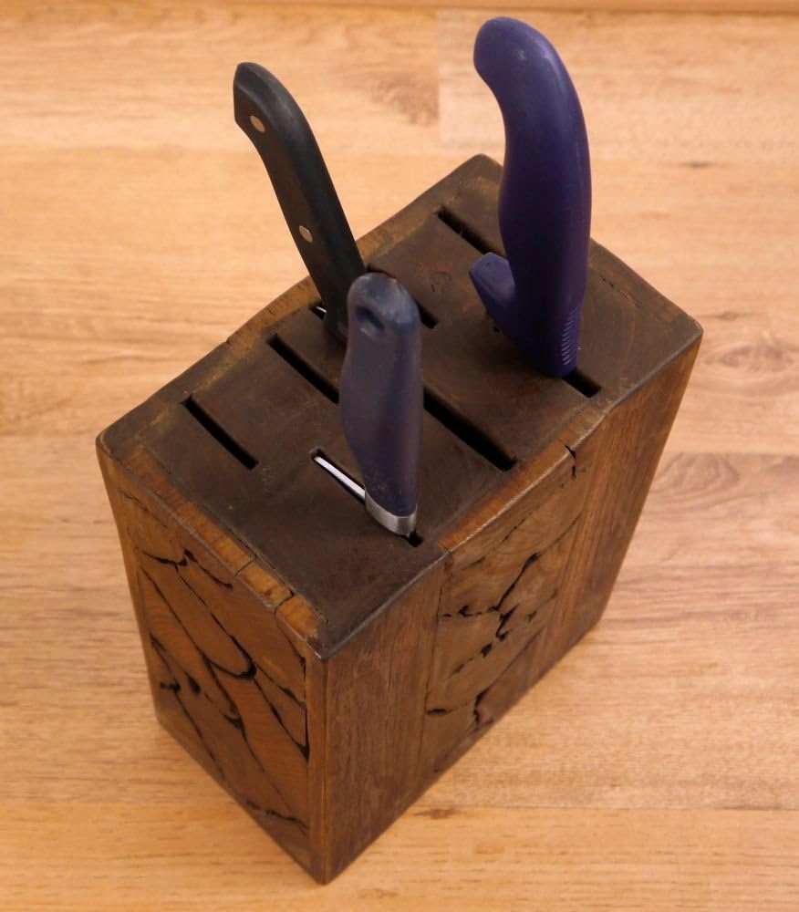 livasia Messerblock Puzzle aus Teakholz, unbestückter Messerständer, Aufbewahrung für Küchenmesser (