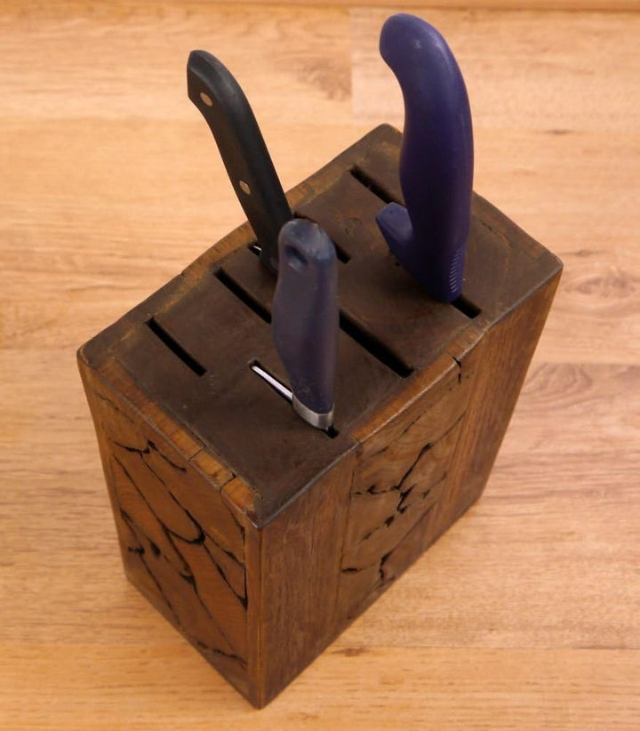 livasia Messerblock Puzzle aus Teakholz, unbestückter Messerständer, Aufbewahrung für Küchenmesser (