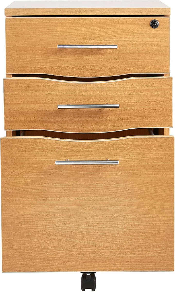 MMT Furniture Designs Ltd MT Products Mobilschrank mit 3 Schubladen, abschliessbar, Buche, für Schre