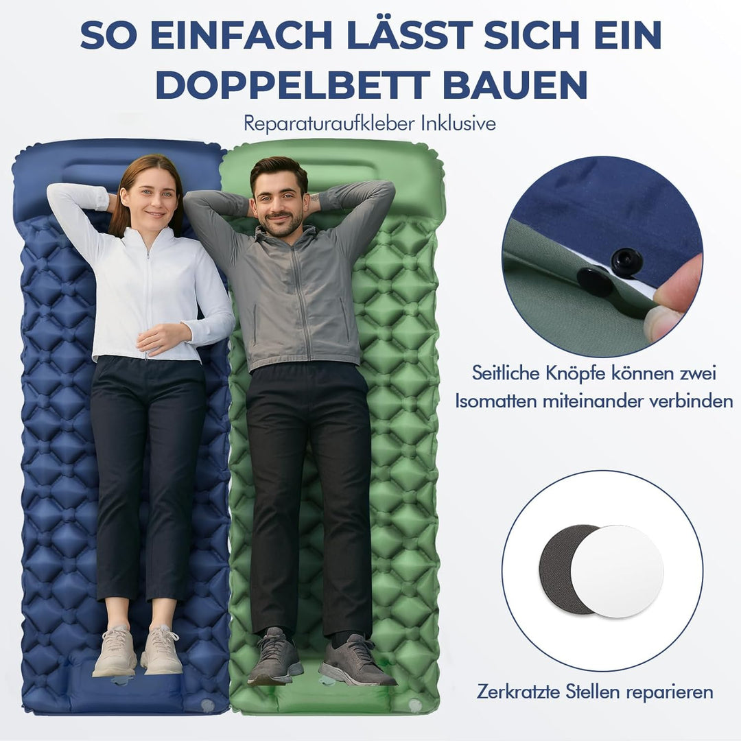 LENDOO Ultraleichte Aufblasbare Isomatte, 195cm*60cm Isomatte Selbstaufblasend Mit Aufblasbarem Kiss