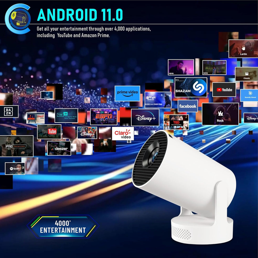 HY300 PRO Mini Beamer, 4K 1080P Unterstützung, mit Android 11, WiFi 6, Bluetooth 5.0, unterstützt Ai