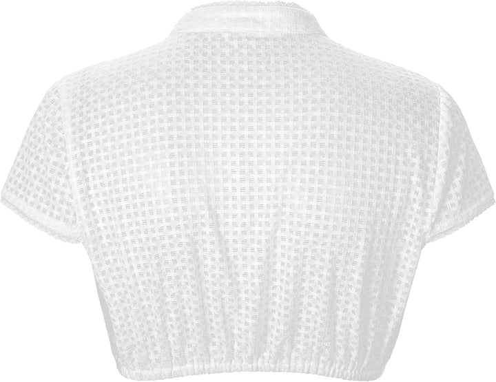 Elegante Blumen Streifen Spitze Hochelastisch Stoff Hochwertig 3/4 Ärmel Dirndlbluse Weiss Spitze Di