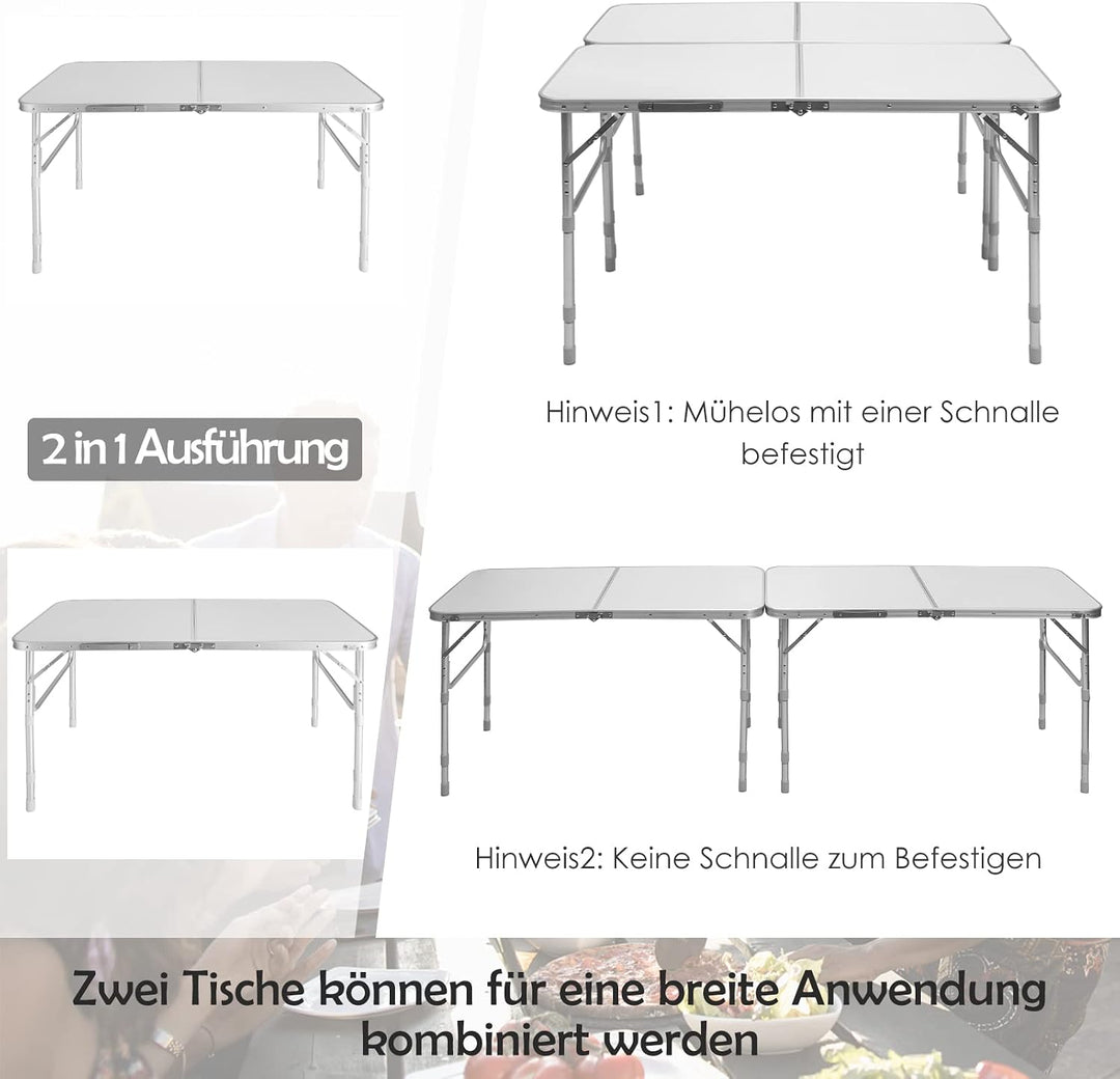 GYMAX Gartentisch 2er Set Kombinierbar Klapptisch Höhenverstellbar Alu Campingtisch Klappbar Beistel
