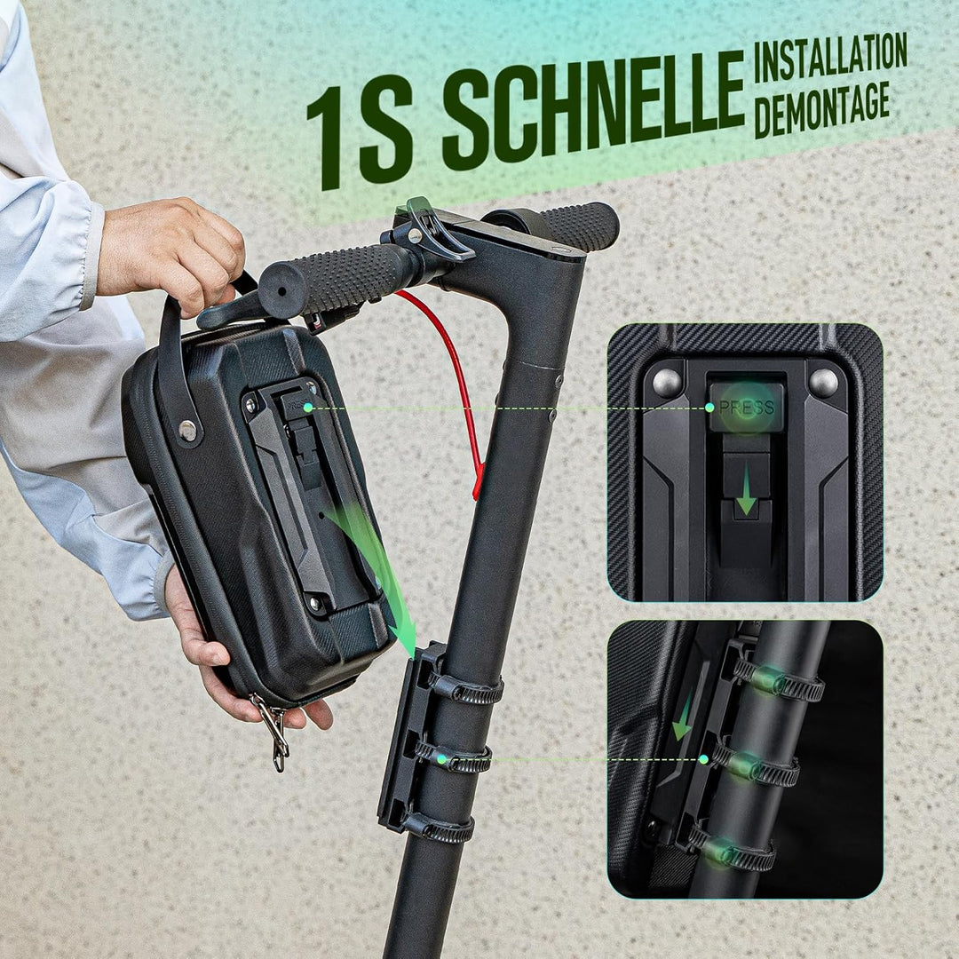 Jeebel 3/4/5L E Scooter Tasche & 90cm 7mm Handschellenschloss, Grosse Kapazität Lenkertasche mit Sch
