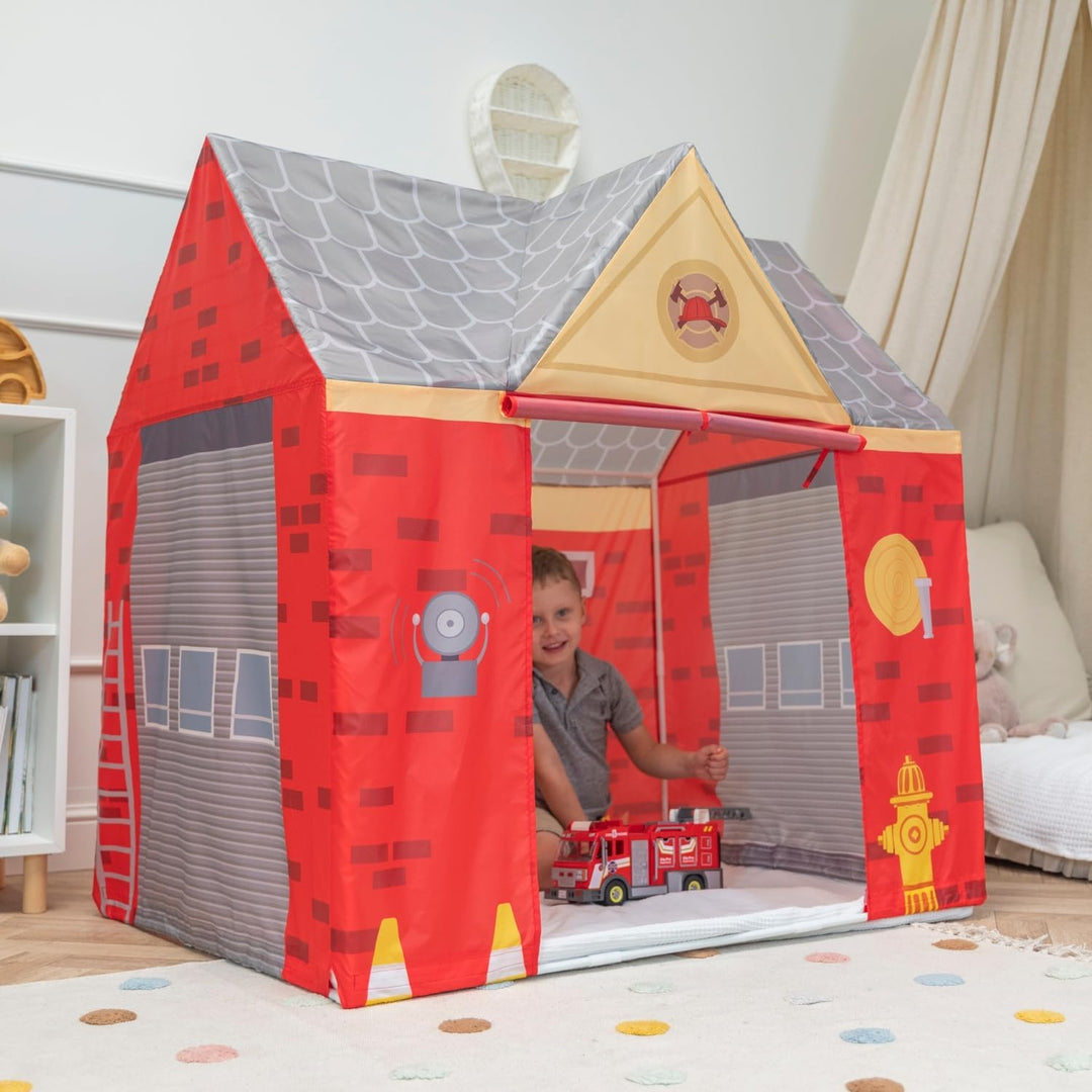 Selonis Spielhaus Spielzelt Feuerwehrhaus Faltbares Für Kinder Realistisches Design Langlebige Und S