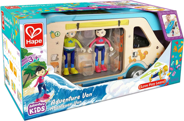 Hape Abenteuer-Van | Wohnmobil mit Puppen und Zubehör, der Camper ist aufklappbar, ab 3 Jahren