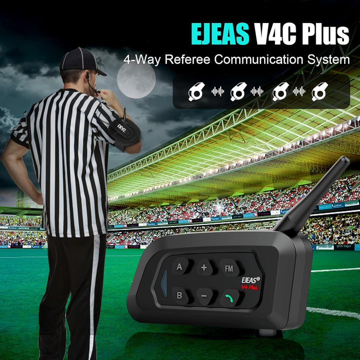 EJEAS V4C Plus Professionelles Fussball-Schiedsrichtersprechgerät, Bluetooth-Headset, 1200 m, 4 Pers