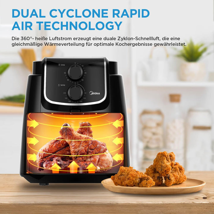 Midea MF-TN40D2 Airfryer XL, Heissluftfritteuse 4L,Dual Cyclone Technology, 90% Weniger Fett Heisslu