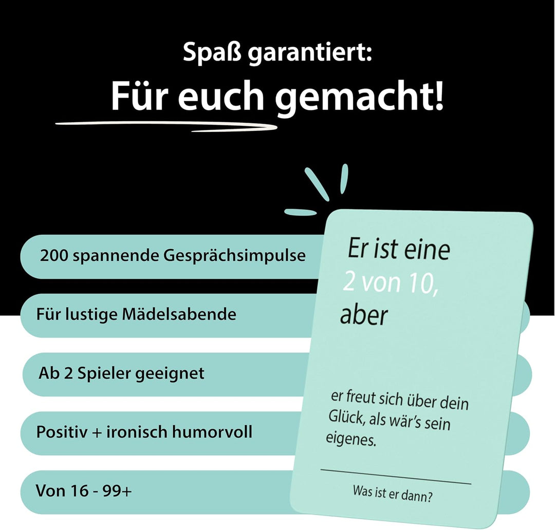 Er ist eine 10/10, aber Spiel – Kartenspiel mit 100 Karten zum Lachen & Diskutieren für unvergesslic