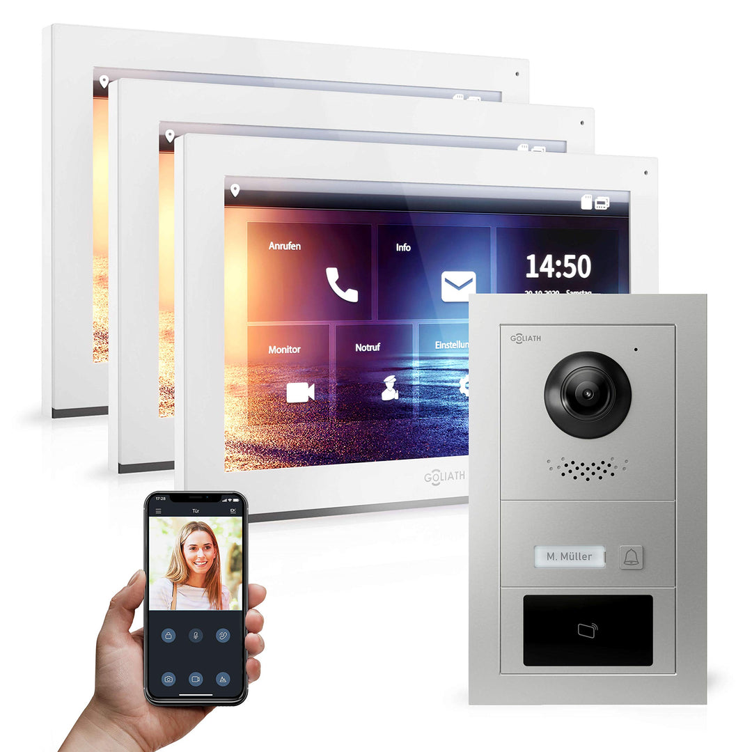 Goliath Hybrid | IP | Full-HD Video Türsprechanlage | App | 1-Fam | 3 x Full-Touchscreen 10" | Alumi