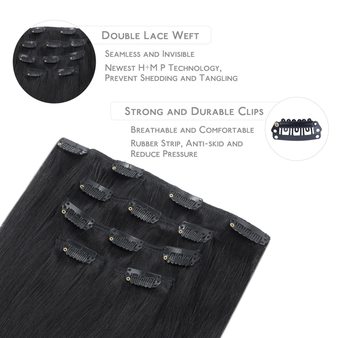 WENNALIFE Clip in Extensions Echthaar, 75g 5pcs 40cm Tief Schwarz Extensions Clip in Remy Clip in Ex