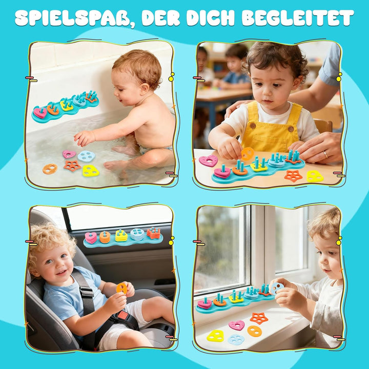 JoiTale Baby Badespielzeug, Schimmelfreies Silikon-Sortier- und Stapelspielzeug-Set für Kinder ab 1