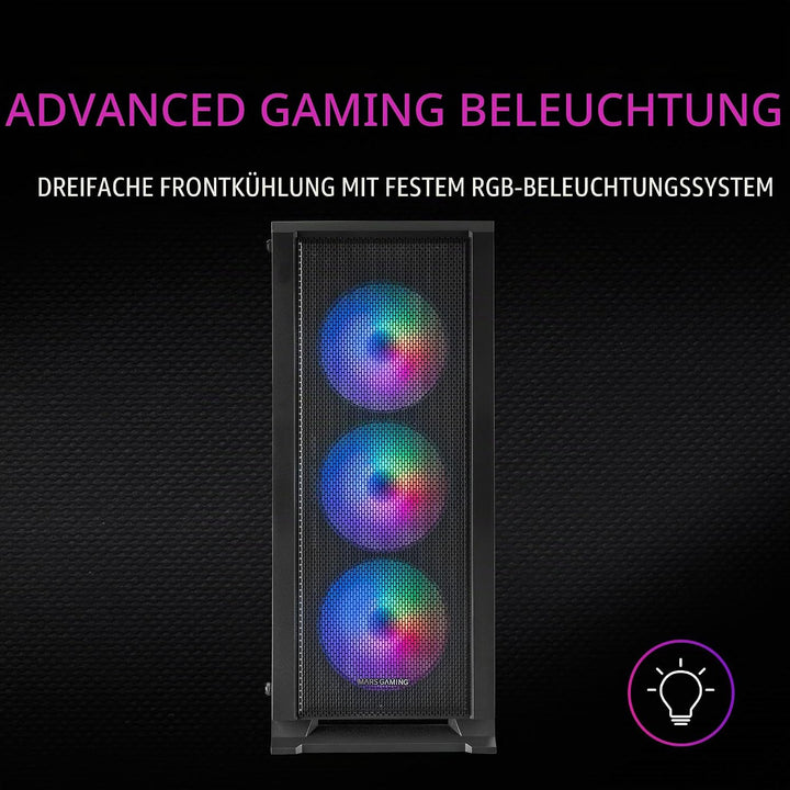 Mars Gaming MC100, ATX Gaming Gehäuse, 9 cm FRGB Lüfter, Convect-Cool Belüftung, Schwarz MCC Schwarz