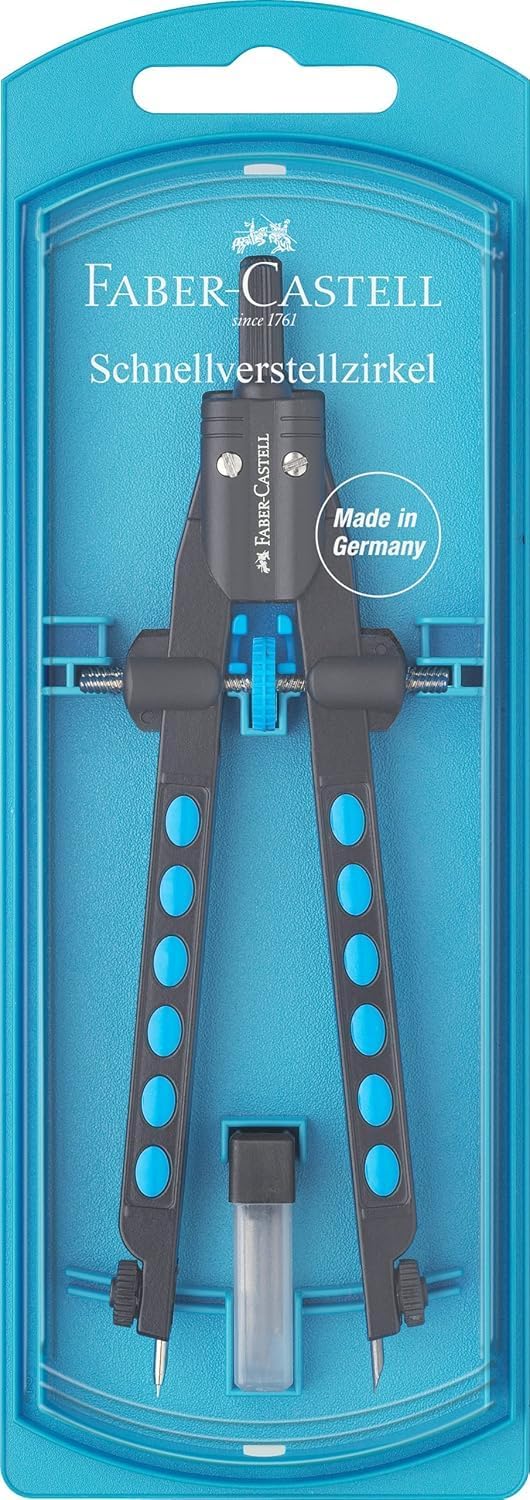 Faber-Castell 174340 - Schnellverstell Zirkel, Factory, blau, 1 Stück Schnellverstell Zirkel + Geodr