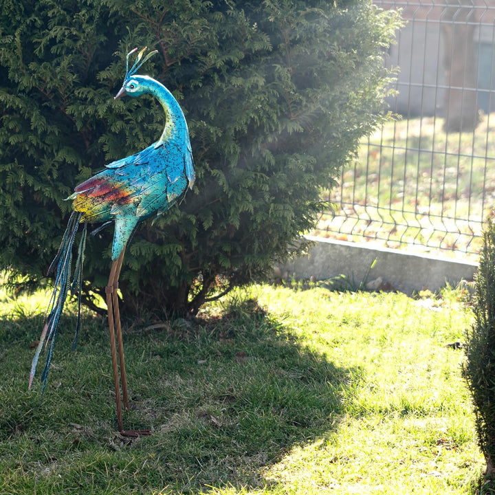 KADAX Pfau Gartenfigur 78 cm, grosse Gartenstatue aus pulverbeschichtetem Stahl, Vogel Metallfigur a