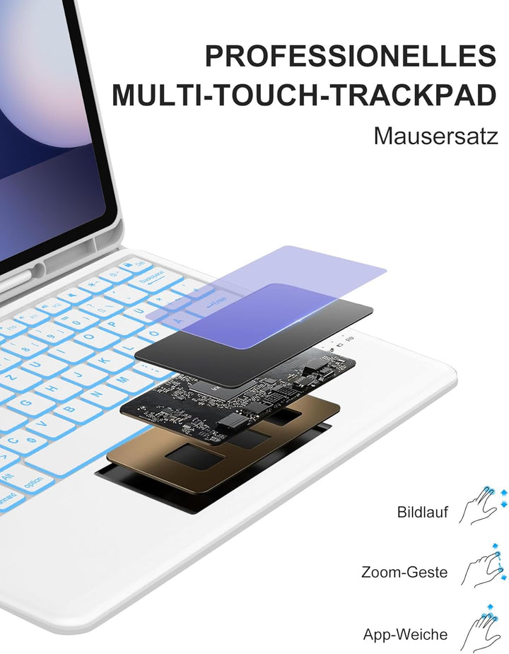 Hülle mit Deutscher QWERTZ-Tastatur für Samsung Galaxy Tab S10 Plus 12,4 Zoll (2024), S9 Plus (2023)