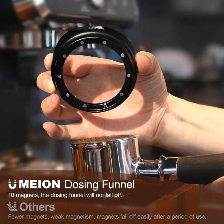 MEION Espresso-Dosiertrichter und Puck-Sieb-Set, magnetischer Kaffeetrichter, wiederverwendbarer Esp
