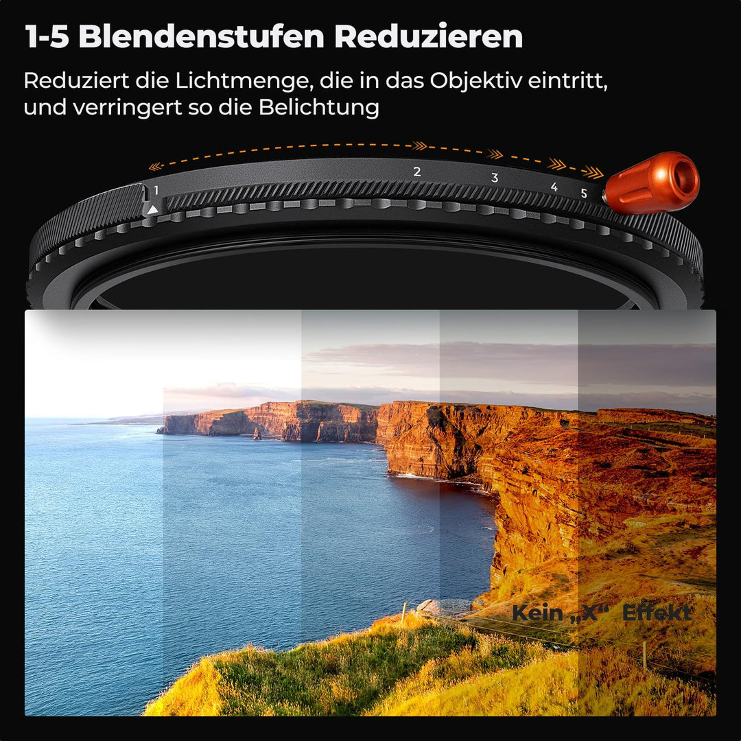 K&amp;F CONCEPT 62mm Variabler ND2-ND32 &amp; Polfilter &amp; Black Mist 1/4 Filter, 62mm