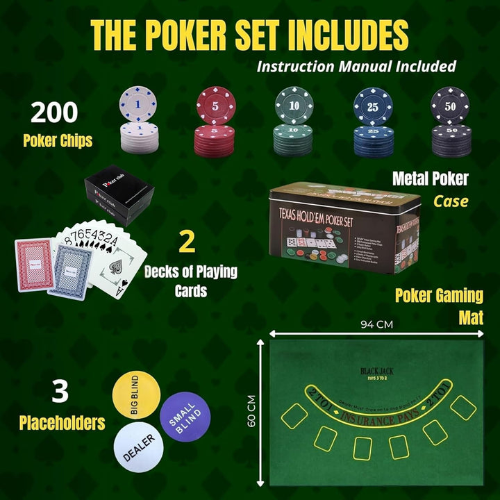 Poker Set für Pokerspiel. Robustes Kartenspiel und Pokerkoffer. Werde der Meister des Zufalls mit di