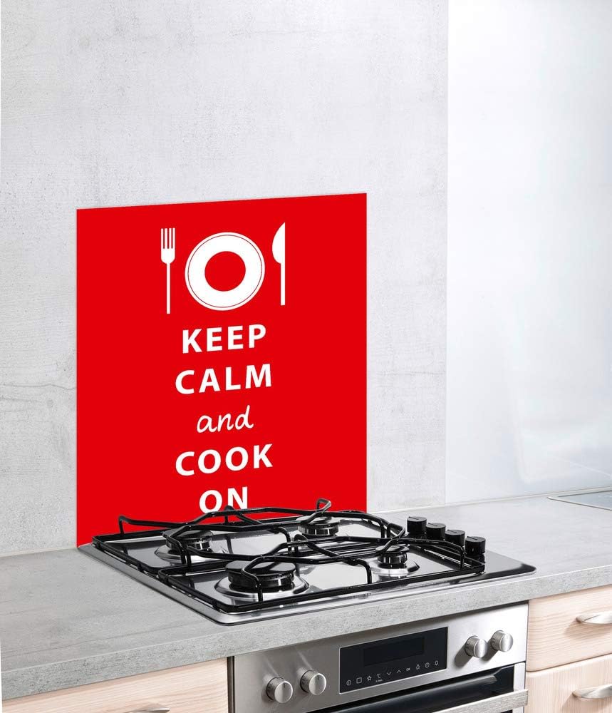 WENKO Glasrückwand Keep Calm - Spritzschutz, Gehärtetes Glas, 70 x 60 cm, Mehrfarbig, Keep Calm