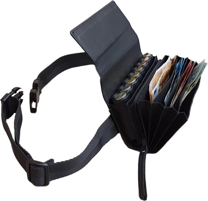 CLAIRE-FONCET Leder Kellnertasche, Kellnergeldbörse, Kellnergeldbeutel, Inkl. Euro-8 Geldmünszen-Gel