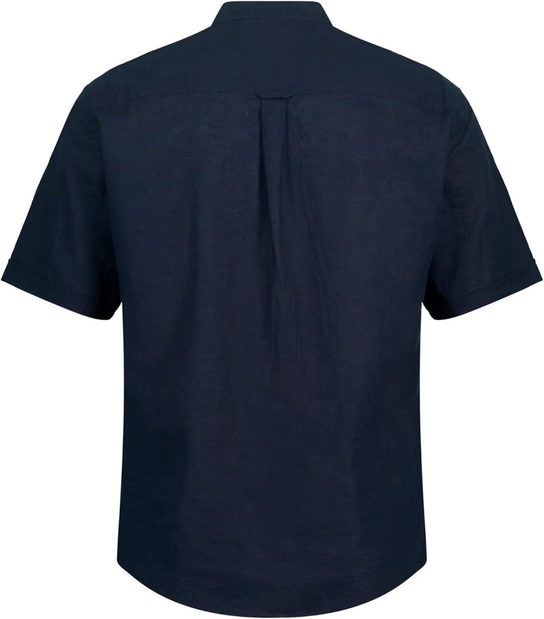 JP 1880 Herren, Halbarm, Leinenmix, Stehkragen, Modern Fit Hemd 5XL Navy Blau, 5XL Navy Blau