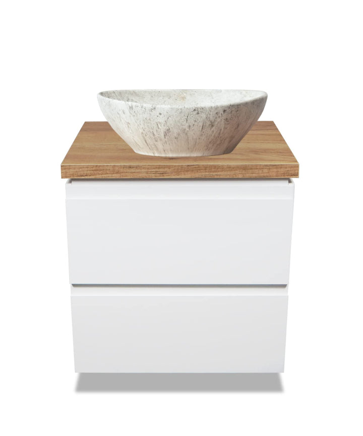 VBChome Badmöbel 60 cm Weiss Aufsatzwaschbecken Sofia Stone Matt 41x35 cm Aufsatzwaschtisch mit Wasc