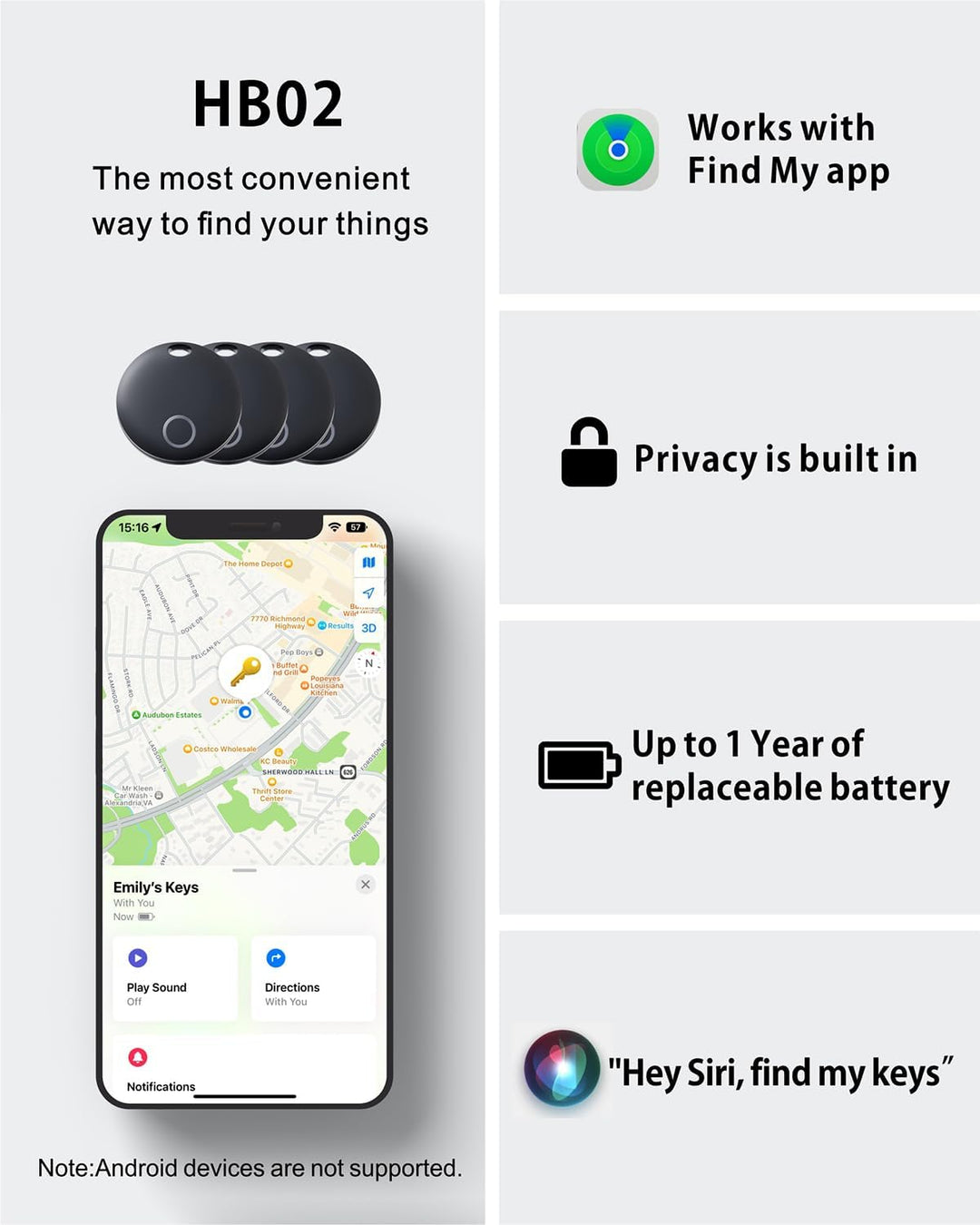 Reyke Smart Tag Pro, Koffer Tracker kompatibel mit Apple Wo ist? APP (nur iOS), Schlüsselfinder für