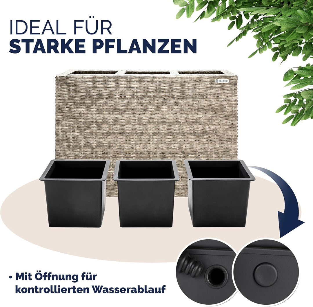 Casaria® Blumenkasten 3 Innentöpfe Polyrattan Herausnehmbar Wasserablauf Outdoor Rechteckig Pflanzka