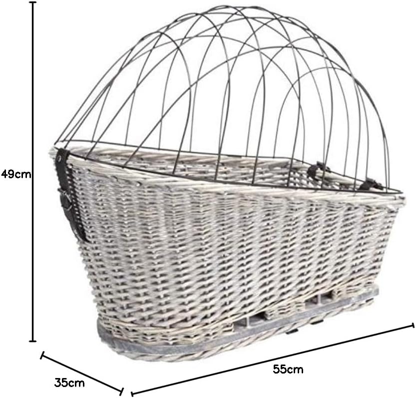 Fahrradkorb m. Gitter f. Gepäckträger, Weide/Metall, 35 × 49 × 55 cm, grau, grau