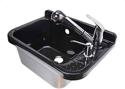 VBChome Ausgussbecken mit Armatur 50 x 34 x 21 cm Schwarz Ausziehbarer Armatur und Seifenspender Spü