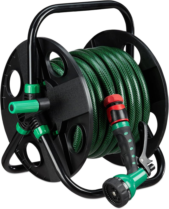 Relaxdays Schlauchtrommel, Wasserschlauchaufroller leer, für 30 m 1/2" Gartenschlauch, HBT 39 x 43 x