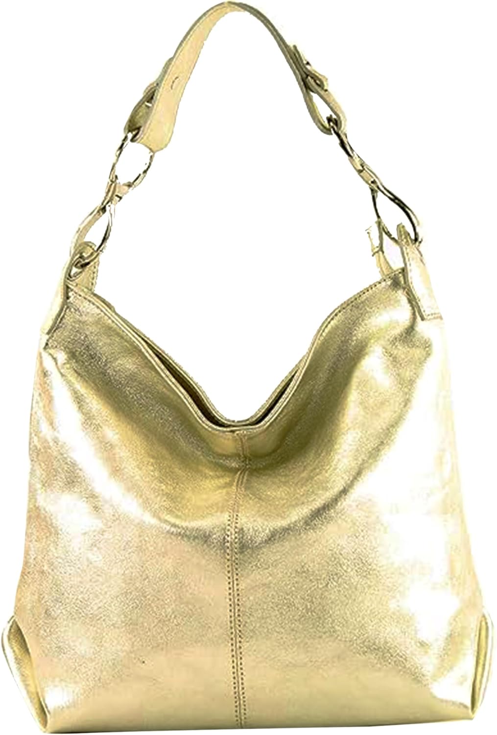 modamoda de - T168 - ital Schultertasche Umhängetasche aus Leder Lightgold Metallic, Lightgold Metal