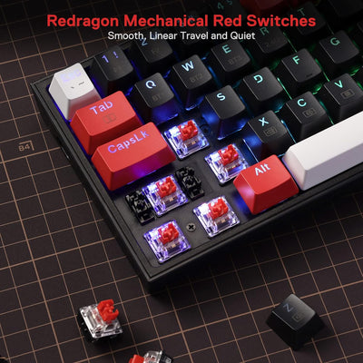 Redragon K628 Pro 75% Kabellose RGB-Gaming-Tastatur mit 3 Modi, 78 Tasten, Hot-swap-fähige Kompakte