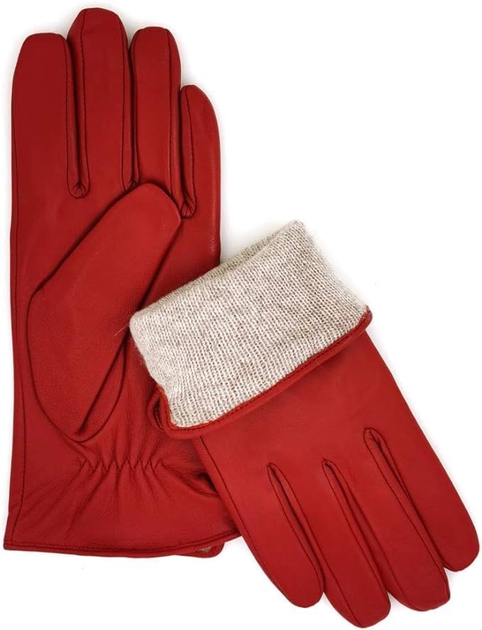 ZLUXURQ Damen Leder Handschuhe echtes Lammleder und mit Kaschmir Wolle gefütterte warme Winter Hands