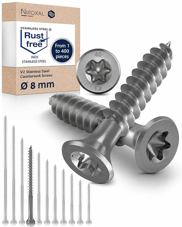 Holzschrauben Torx Schrauben 8x160 Edelstahl V2A rostfrei Spanplattenschrauben für Holz Teilgewinde