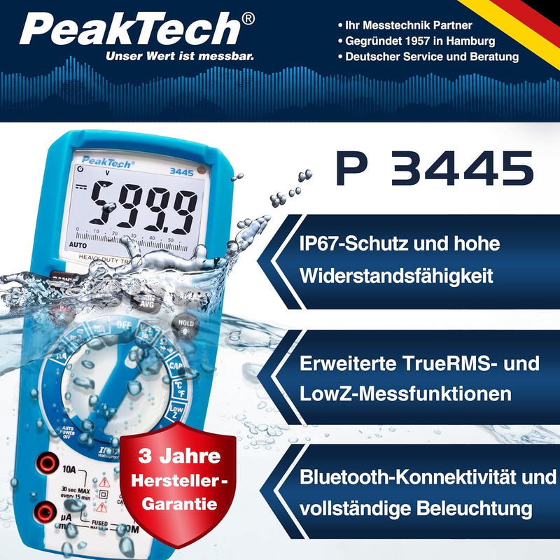 PeakTech - True RMS Digital Multimeter mit 4.0 Bluetooth, Wasserdicht (IP67), 6000 Counts, Robustes