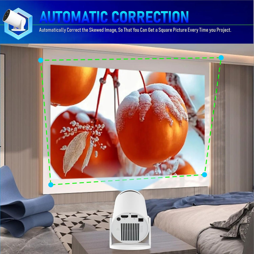 HY300 Pro+ Mini Portable Projector, Smart Projector Auto Horizontal Correction 1080P, Brightness 200