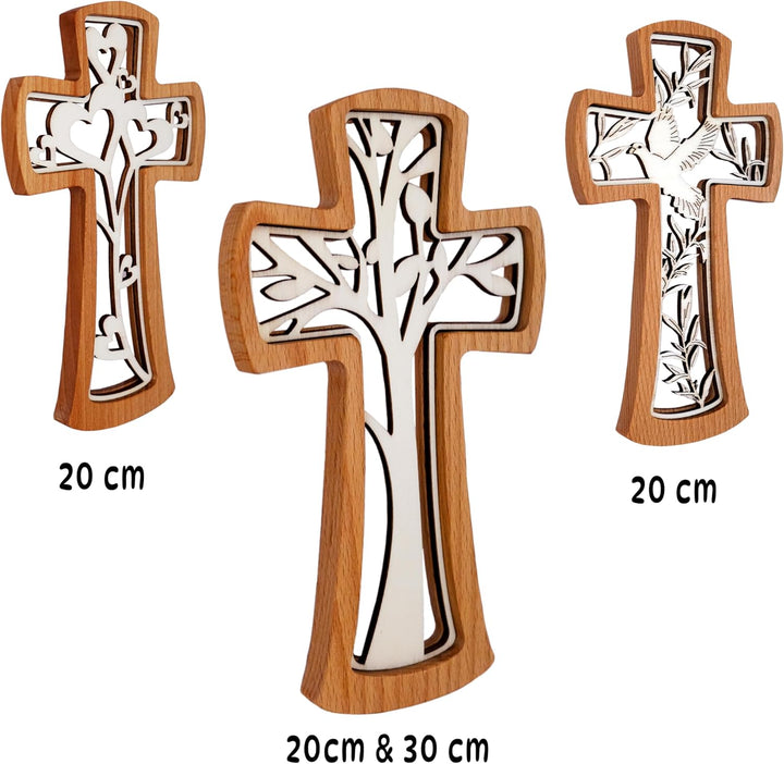 Kaltner Präsente Geschenkidee - Wandkreuz Echt Buche Holz Kreuz Kruzifix für die Wand modern Baum de