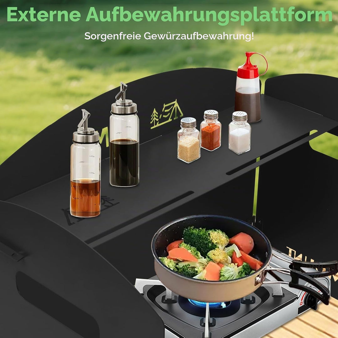 Campingkocher Windschutz Outdoor Windschutzscheibe:GEEKHOM 3-Panel Stahl Faltbarer Windblocker mit K