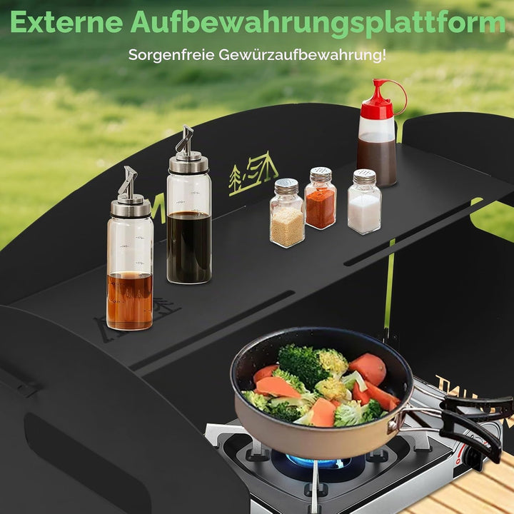 Campingkocher Windschutz Outdoor Windschutzscheibe:GEEKHOM 3-Panel Stahl Faltbarer Windblocker mit K