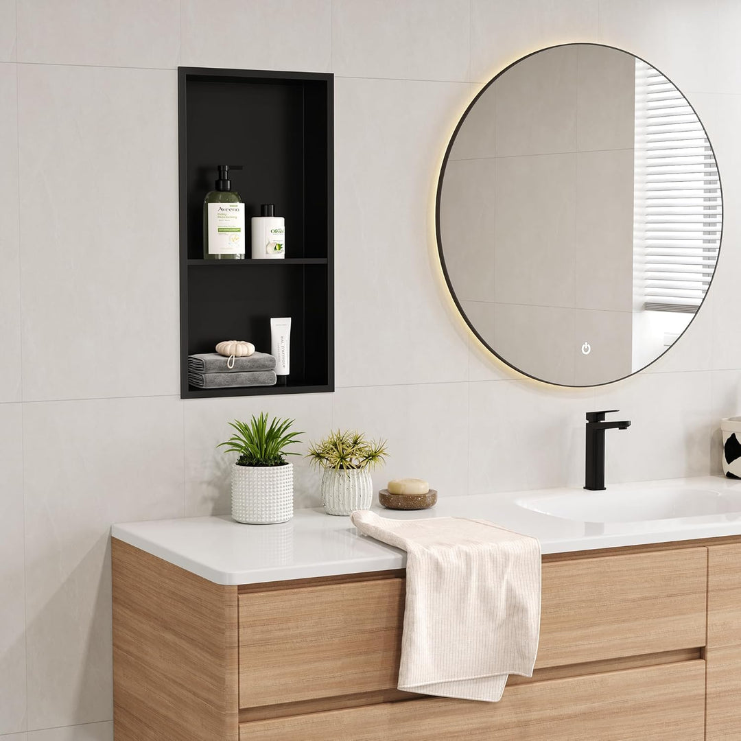 Neodrain Wandnische Dusche Edelstahl Duschnische Doppelregal Schwarz Lagerung für Badezimmer 60 x 30