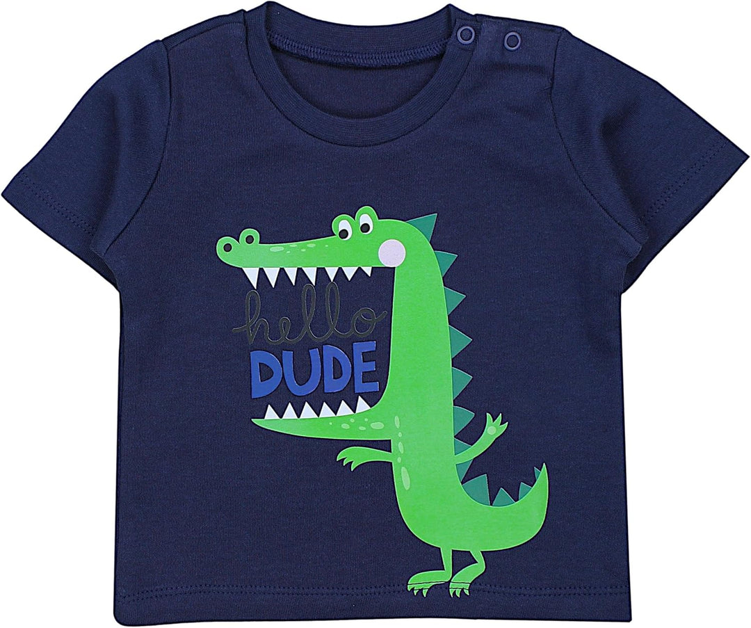 TupTam Baby Jungen Kurzarm T-Shirt mit Aufdruck Unifarben Sterne Streifen 5er Set 80 Löwe Krokodil B