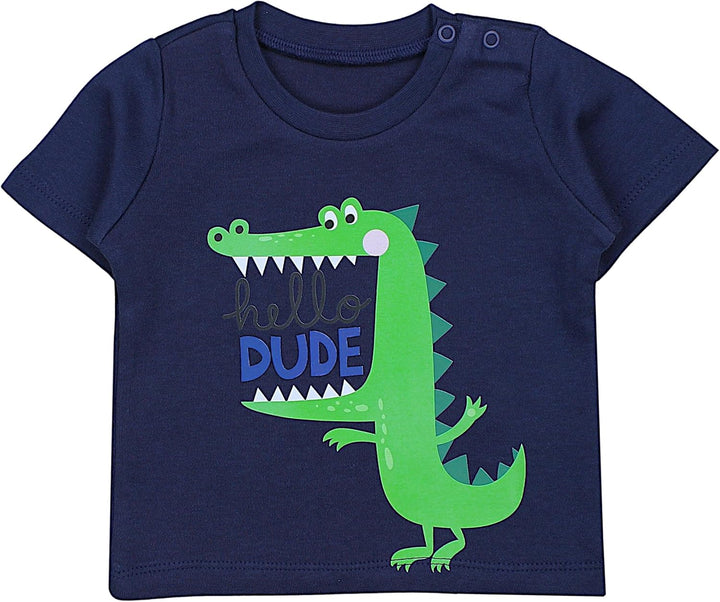 TupTam Baby Jungen Kurzarm T-Shirt mit Aufdruck Unifarben Sterne Streifen 5er Set 80 Löwe Krokodil B