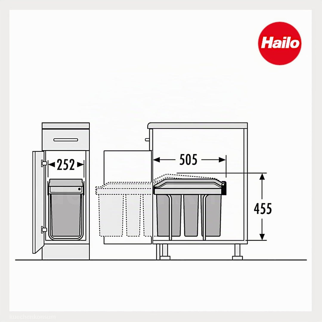 Hailo Abfallsammler Tandem 3650191 | für Schränke ab 300 mm Breite | Einbau Mülleimer 2x 7 + 15L | p