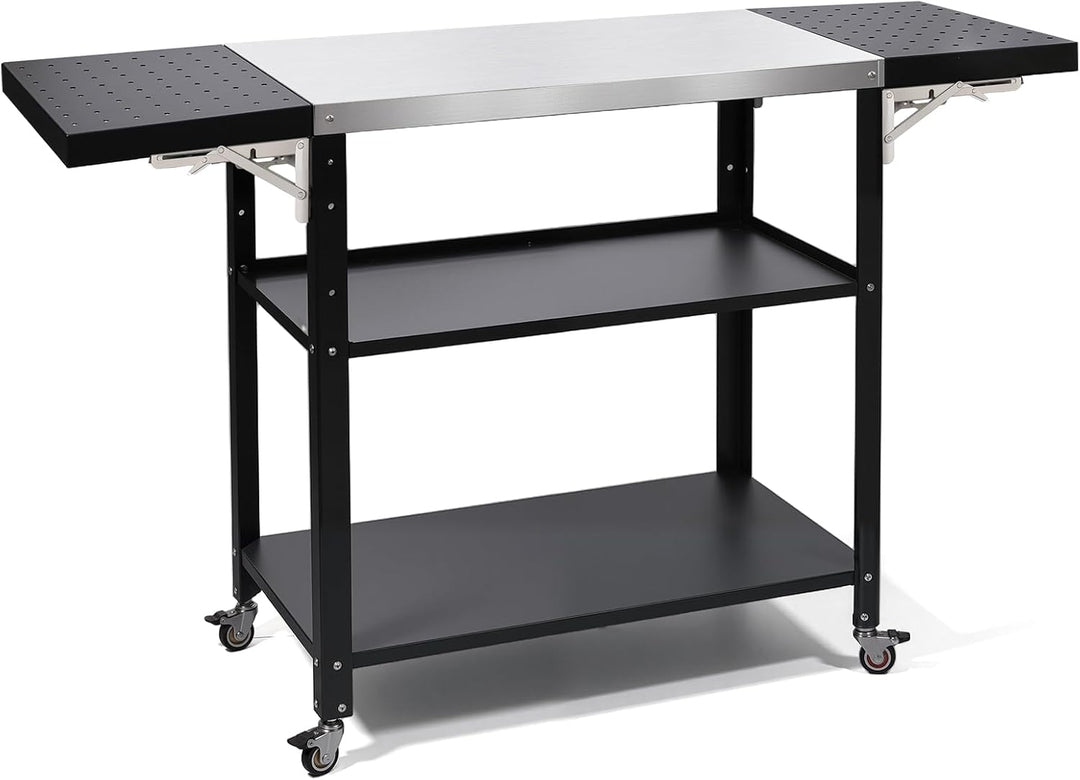 Gourmet Grilltisch Klappbar Servierwagen 3 Etagen Küchenwagen, Edelstahl Grillwagen Beistelltisch Ou