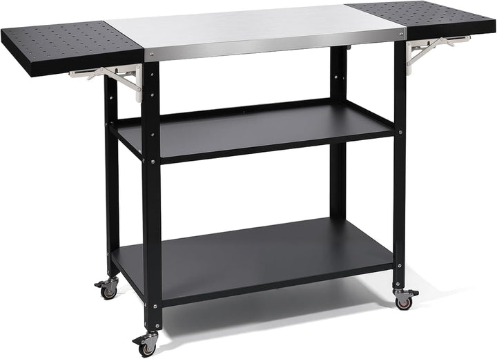 Gourmet Grilltisch Klappbar Servierwagen 3 Etagen Küchenwagen, Edelstahl Grillwagen Beistelltisch Ou