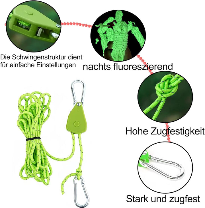4 Stück Leichte Abspannleine Zeltschnur Reflektierend Zeltseil mit Spanner Einsteller für Outdoor-Ca